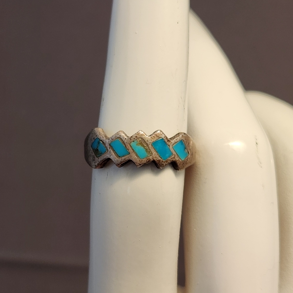 Turquoise Silver Geometric Ring - image 1